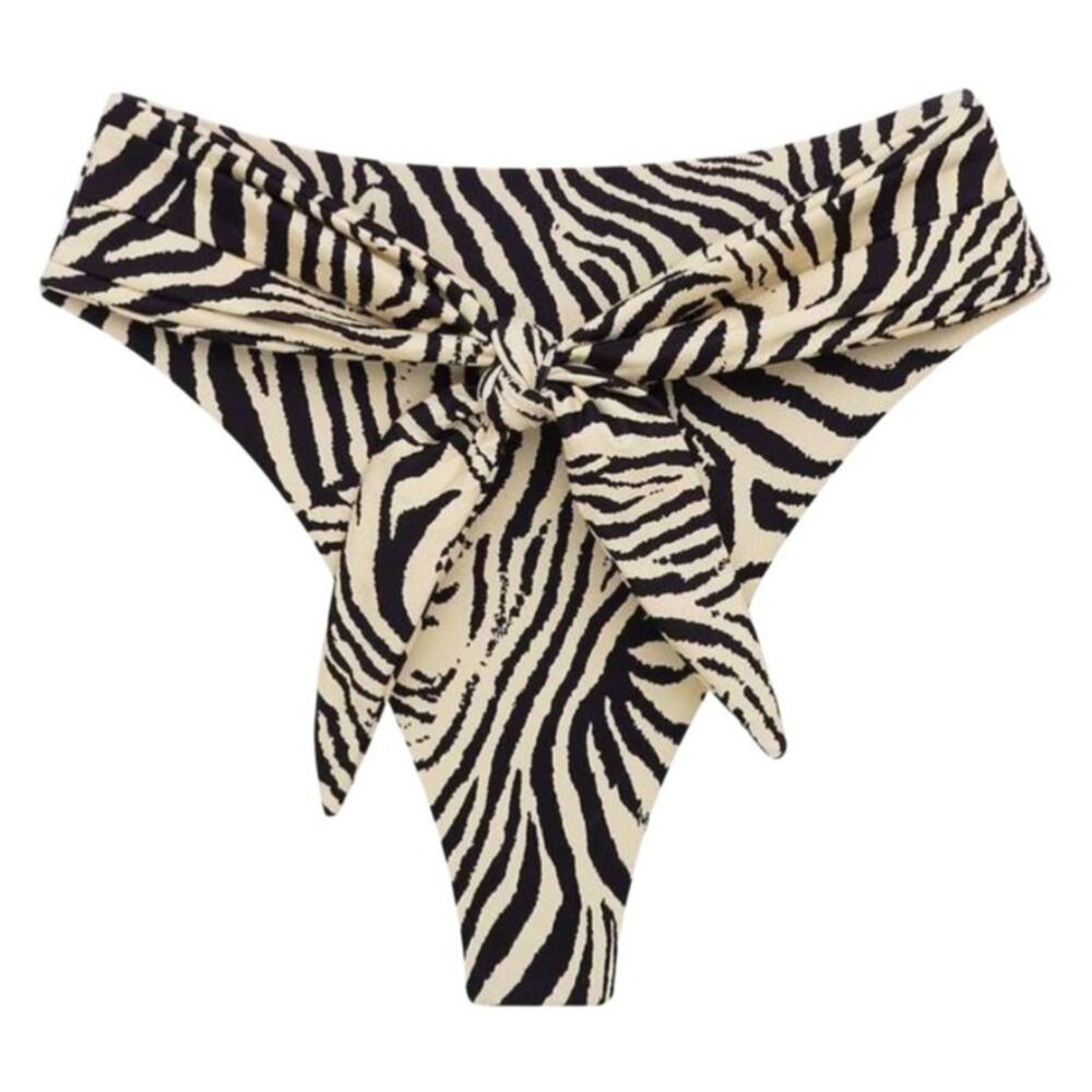 Montce Zebra Animal Print Cream Paula Tie Up Bikini Bottom
